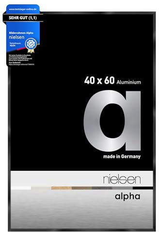nielsen Aluminium Bilderrahmen Alpha, 40 x 60 cm, Schwarz | Aluminium Posterrahmen im Hoch- & Querformat zum Aufhängen Schwarz glänzend Echtglas