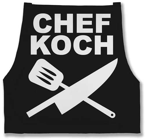 Schürze - Kochschürze - Herren 1 - Chefkoch - 85x69 - Schwarz - chef lustige geschenke für köche koch männerschürzen witzige männergeschenke küchen bäckerschürzen schürzen küche witzig