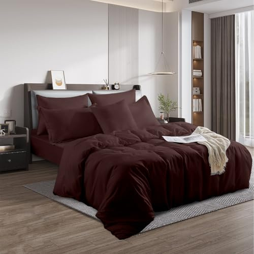 Rohi® Non-Iron Double Duvet Cover Set – 180TC Polycotton Percale Duvet Cover with 2 Pillow Cases (Chocolate)