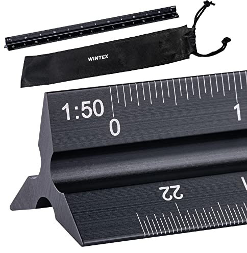 WINTEX Dreikantmaßstab - 30 cm - Architektur Maßstab Zubehör aus Aluminium im Format 1:20, 1:50, 1:75, 1:100, 1:125 - Dreikant Lineal mit Tasche in Schwarz