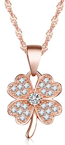 Unendlich U Collier et pendentif femme en argent 925 le trèfle à quatre feuilles orné zircon d'or rose