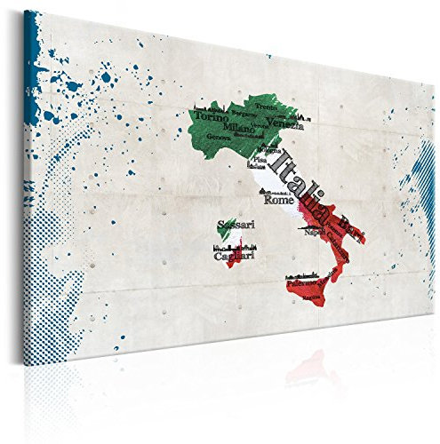B&D XXL - Wandbilder XXL Landkarte Italien 120x80 cm 1 tlg - Wand Deko Vlies Leinwand Bilder Groß Wanddeko Wohnzimmer Schlafzimmer Kunstdrucke - Weltkarte Kontinente Flagge Karte
