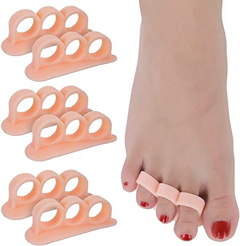 CAREOR 6 Pieces Hammer Toe Cushion - Hammer Toe Gel Pads Corrector & Straightener for Curled, Curved, Claw & Mallet Toe Relief - Right & Left Gel Support Crest Cushion (3 Hole Beige)