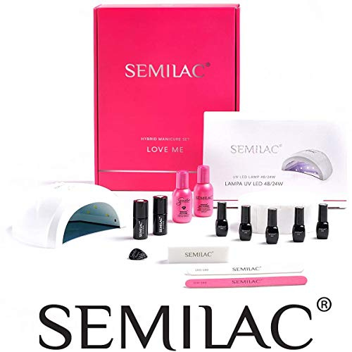 HYBRID-KIT SEMILAC SET LOVE ME LED 48 / 24W STARTER SET - 5x Farbe Nagellack TOP und BASE Nail Cleaner Acetone Striper