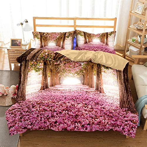Bettwäsche Set Traumland Urzeit Wald Romantisch Nacht Himmel Blau Grün Rosa Bettbezug und Kissenbezug, Bettbezug mit Reißverschluss (Stil 1,135x200 cm)