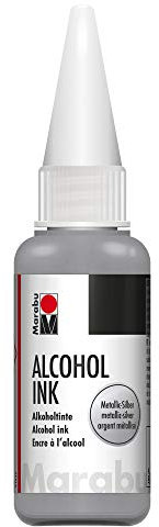 Marabu Ink Plata Metalizada 20ml Tinta de Alcohol para Fluid Art y Resina epoxi para Superficies no absorbentes, Papel Especial Revestido, Metal, cerámica y Cristal, Plateado metálico, 20 ml