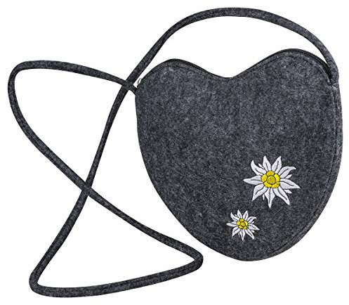 AS Design by LA FIORE 24 LaFiore24 Damen Dirndl Herz Filztasche Umhängetasche Shopper Varianten Edelweiss - Dunkelgrau