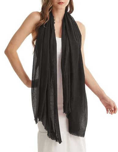 Kakaly Damen-Schal, Baumwoll-Leinen, schick, einfarbig, weich, groß, lang, Schal, Kopftuch, leicht, Halstuch, Hijab, 180 x 100 cm