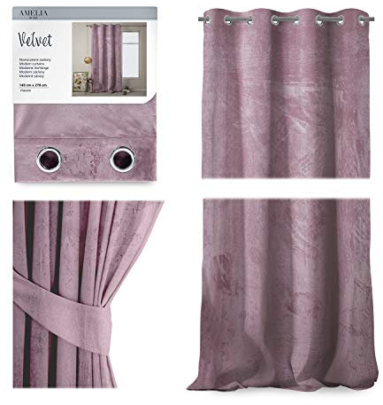 AmeliaHome Vorhang Velvet Optik 140x270 cm erikafarben 1 St. Ösenschal Samt Verdunkelungsvorhang Fensterdekoration Leicht Schimmernd Dekoschal Dekorvorhang, 69698, Ösenschal 140x270 cm