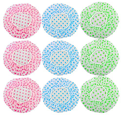 BHAHAI 9 PCS Shower Caps for Women Reusable Waterproof Bath Cap Plastic Shower Cap Long Hair Elastic Band Bath Caps Large Shower Hat Hair Protection Cap for Women Kids Long Hair