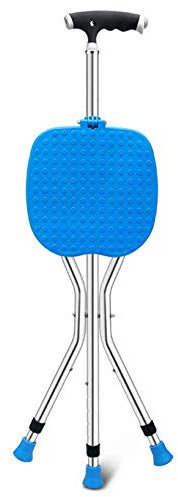 XBSLJ Gehstöcke Gehstock mit Sitz Old Man Gehstuhl Hocker Cane Multifunktionaler Walker Klappbarer Rutschfester Stock, schwarz ohne Lampe
