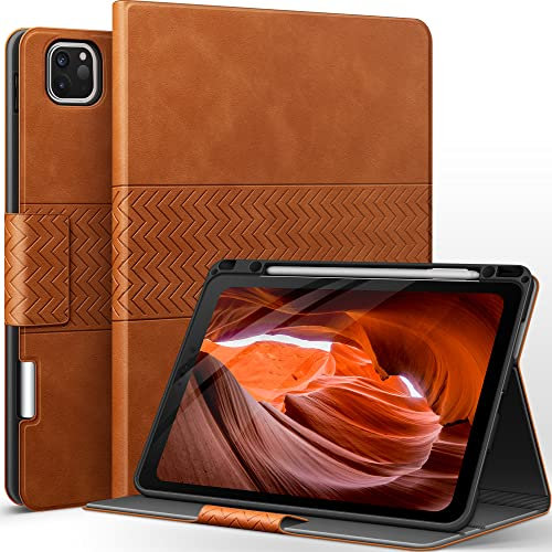 AUAUA Hülle für iPad Pro 12.9 Zoll 2022/2021/2020/2018 (6./5./4./3. Generation) mit Stifthalter, Auto Schlaf/Aufwach, PU Leder Folio Cover (Braun)