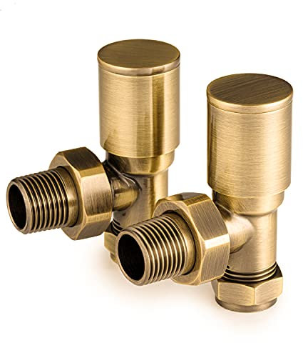 Sandy Beach Gold Angled Radiator Valves - Brass Radiator Valves, Antique Brass Radiator Valves, Radiator Valve Brass - Radiator Valve Gold, Manual Radiator Valves for Towel Rails & Radiators (15mm)
