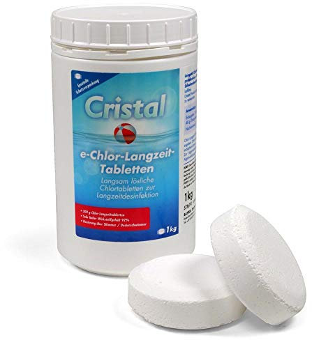 Cristal 1 kg e-Chlortabletten 200 g langsam löslich, einzeln verpackt, für Pools ab 20 m³ - hoher Aktivchlorgehalt - Langzeitdesinfektion
