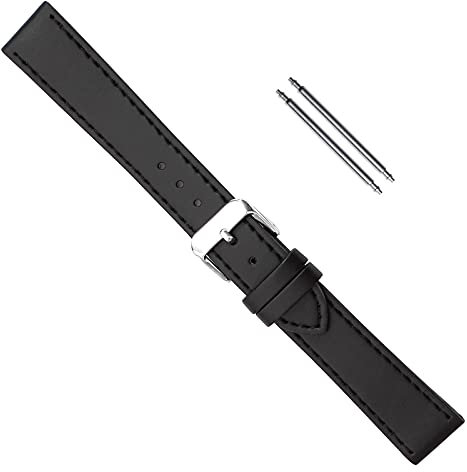 Uhrbanddealer Uhrenarmband 20mm Unisex Vegan Lederimitat aus Apfelfasern Schwarz matt Set 634920s