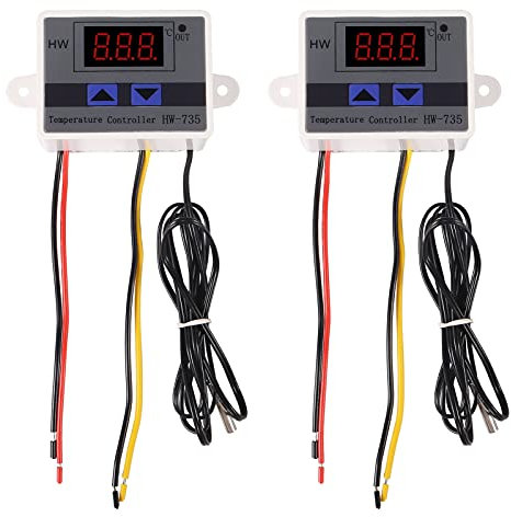 AITRIP 2PCS XH-W3001 Thermostat Digitales LED-Temperaturreglermodul mit Temperaturanzeige Einstellbar, Thermostatschalter Wasserdichter Temperaturfühler NTC DC 24V