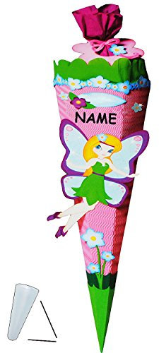 alles-meine.de GmbH BASTELSET Zuckertüte Elfe & Schmetterling - 85 cm - incl. Namen - mit/ohne Kunststoff Spitze - Schultüte zum selber Basteln - 6 eckig/rosa - Mädchen -..