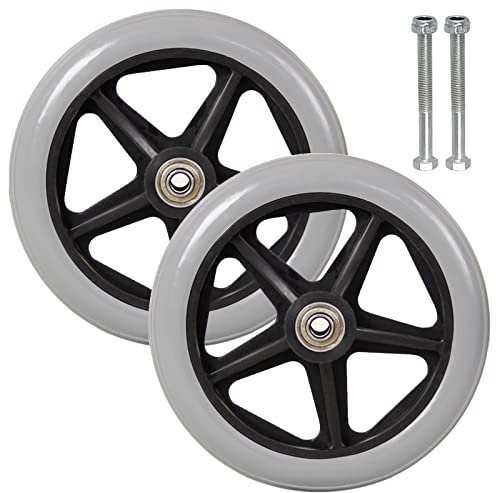 2 Stück Rollstuhlreifen Front Caster, Rollstuhl Rollator Zubehör, Ersatz Vorder Räder 150/170/190mm Ersatzräder, Solide, Mit Lager En Montageschrauben, Rutschfest, Schwarz,Grau, Pannengeschützt