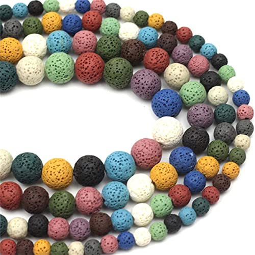 6mm 8mm 10mm 12mm Runde Mischfarbe Lava Vulkanstein Lose Perlen Achate Perlen für Schmuckherstellung 1 Strang 15-farbige Lava, 10mm (20 Stück)