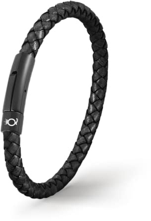 UNIQAL | Lederarmband Herren SIMPLE Mens Bracelet geflochten | Gratis Geschenk Box | Echtleder, Edelstahl | schwarz, rot und braun (Schwarz, 21)
