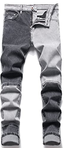 AITITIA Men's Ripped Regular Fit Jeans, 1012 Black Grey, 38