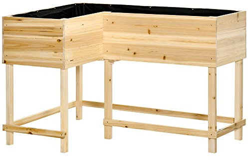 Outsunny Jardinière sur Pieds Potager d'angle dim. 122L x 91l x 81H cm Inserts d'irrigation + Feutre de Drainage Inclus Bois Sapin pré-huilé