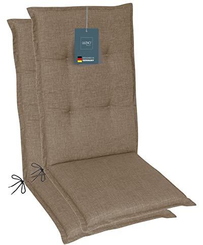 LILENO HOME Gartenstuhl Auflagen als [2er Set - Hochlehner] in Hellbraun - Bequeme Liegen als Sitzauflagen für Gartenmöbel - Stuhlkissen für Gartenstühle und Klappstühle