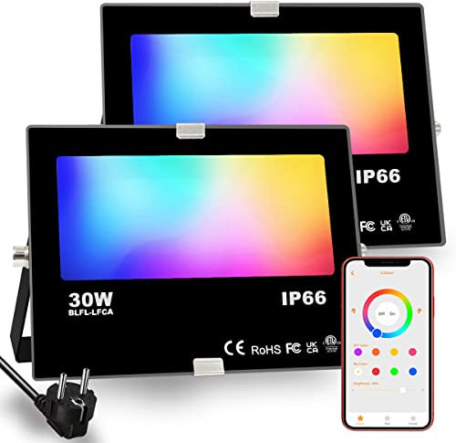 HEKEE Rgb Led Strahler Außen, Farbwechsel 30W, DIY-Blitzmodus, RGBW Led Fluter, Timer, Bluetooth IP66 wasserdicht…
