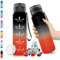 Vikaster Bouteille d'eau, Gourde Sport 1 Litre, sans BPA, Water Bottle Ouvrir en un Clic, Convient Pour la Gym, le Yoga, Camping, Randonnée, Noir Rouge