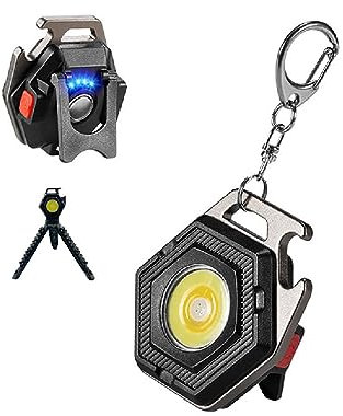 Mini LED Keychain Torch COB Work Lights 800 Lumens Rechargeable Waterproof Portable Pocket Lamp with Hook Bottle Opener for Camping Emergency Repairs Fishing Dog Walking (Style3)