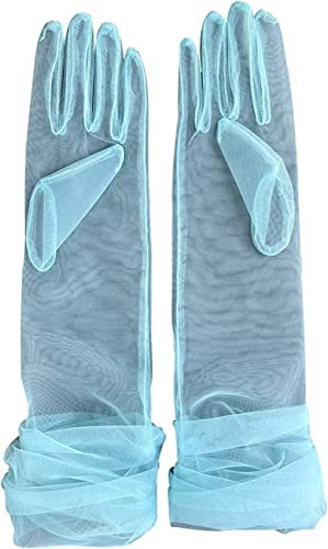 Hoseirty Damen-Handschuhe, lang, Tüll, Hochzeit, Party, für Braut, 69,8 cm, Ellenbogenlänge, Vintage, durchscheinend, Teeparty, Abend, Abschlussball, Opern, Party, Handschuhe, türkis