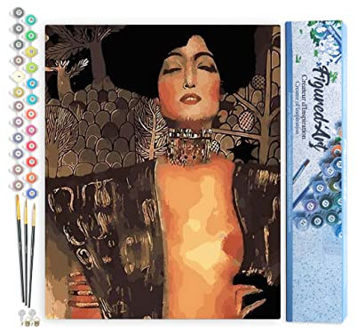Figured'Art Peinture par Numéro Adulte Gustav Klimt Judith - Activité Manuelle Kit de Loisir Créatif DIY Numéro d'Art Complet - 40x50cm sans châssis en bois