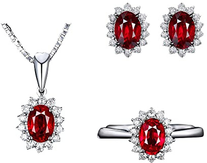 FFWTPY Oval Smaragd Schmuck Set Halskette Ohrringe Ring Silber Kristall Zirkonia Damen Schmuckset Elegant Klassisch Luxus