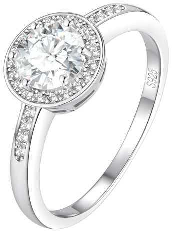 FindChic Kristall Verlobungsringe für Frauen 925 Sterling Silber stapelbar Ringe rhodiniert Zirkonia Solitärring 63