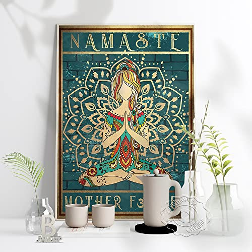 TANYANG Yoga Blau Grün Namaste Poster Mutter Retro Nordischer Stil Meditation Wandkunst Bilder Yoga Gym Home Wohnzimmer Dekoration Geschenk 60X90Cm Kein Rahmen