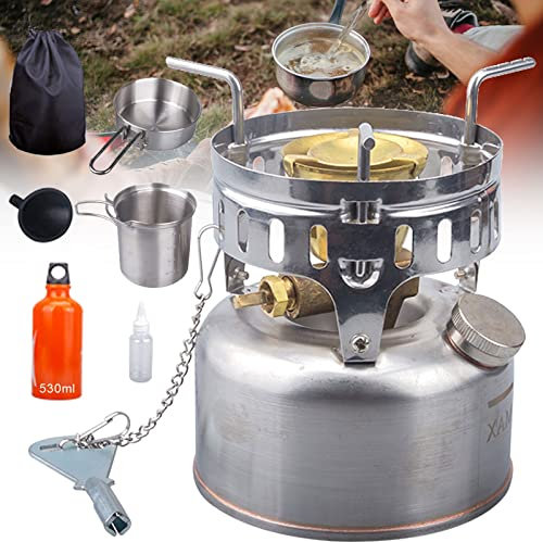 Vendics Edelstahl-Rucksackkocher, Tragbarer Benzin-Campingkocher, Brenner-Campingkocher Zum Kochen, Picknick, Wandern, Trekking, Kraftstoffverbrauch: 150 Ml/H, Normal Type/B