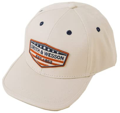 Smith & Wesson Offiziell lizenzierte Herren Vintage Amerikanische Flagge Logo Mütze Verstellbare Baseballkappe, Cremefarben, Einheitsgröße