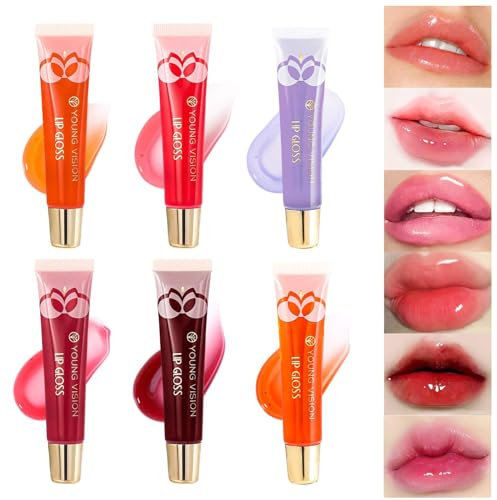 RoseFlower Lip Plumper Set, 6 Stück Natural Lip Plumper Set, Mit Feinem Funkeln, Spendet Feuchtigkeit und Verblasst Lippenfältchen, Warm Sensation Farbwechselndes Lippenöl