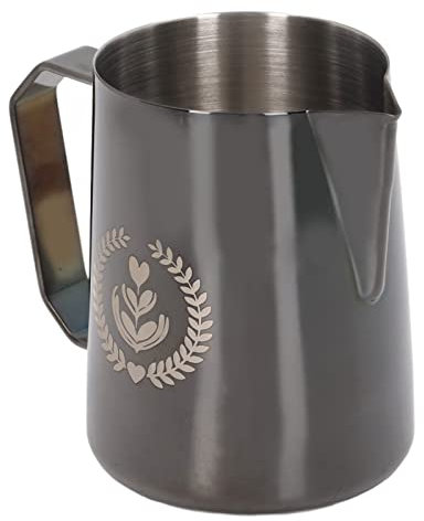 Milk Frothing Pitcher, Milk Frothing Jug Barista Tool, Steaming Pitcher Barista Milk Frother Cup Jug, for Coffee Drinks Espresso Cappuccino Coffee Latte Art(Black)