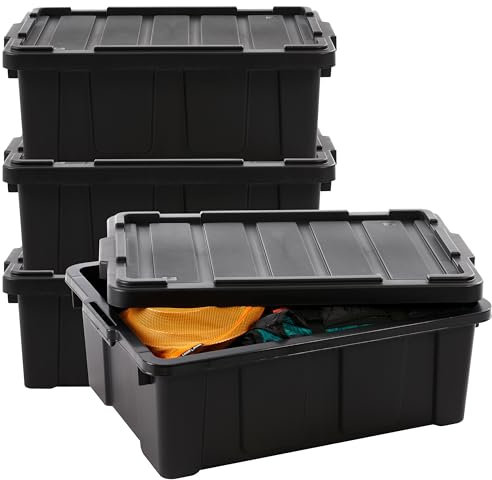 Iris Ohyama Heavy Duty Organisation Boxes, 43L, 4er-Set, Rot, Groß, Robust, Stapelbar, Aufbewahrungsbox, Für Garage, Regale, Umzug, Plastik, Utility, Werkzeugkiste, DDSKT-430
