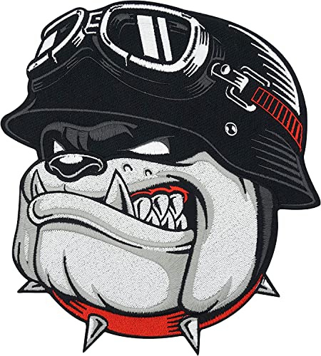 SUMA SHOP Gramde Aufnäher zum Aufbügeln für Lederjacken, Motorradfahrer, mit Bulldog-Logo, zum Aufbügeln, 23,7 x 21,7 cm