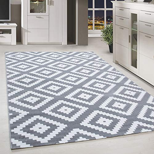 HomebyHome Teppich Wohnzimmer 280x370 cm (300x400 cm) Grau und Weiss Moderne Skandinavisch Design - Esszimmer und Schlafzimmer Teppich Kurzflor Teppiche Extra Weich Pflegeleicht - Boho Ethno