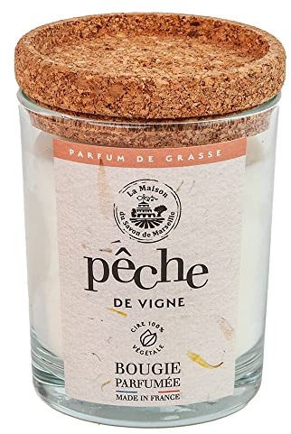 Maison du Savon Bougie Duftkerze – Pfirsichglas – Brenndauer bis zu 40 Stunden – 180 g