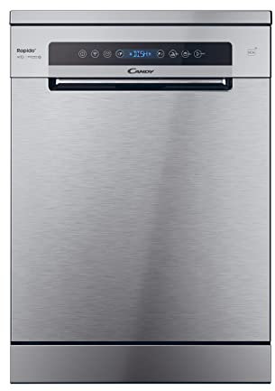 Candy Rápido CF 5C7F1X, Lavavajillas 60 cm, 15 Servicios, Digital, WIFI, 8 Programas, Motor Inverter, Inicio Diferido 1-23H, Indicador Sal y Abrillantador, Tercera Bandeja, 47DB, Inox