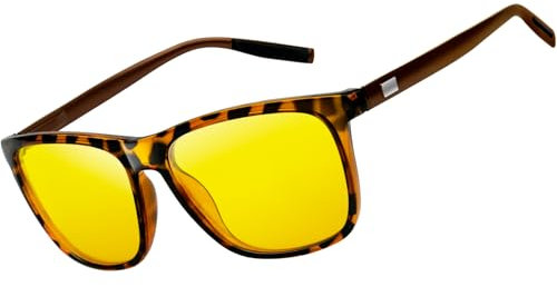 KANASTAL Nachtfahrbrille Herren und Damen Retro Polarisiert Nachtsichtbrille für Autofahrer Anti Blende Nachtbrille UV400 Schutz, Leopard Rahmen Gelb Gläser