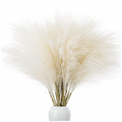6pcs fausse pampas herbe grande roseau de pampas roseau décoration artificielle de pampas moelleux de la pampas fausse herbe pour pièce diminuant, 45 cm blanc