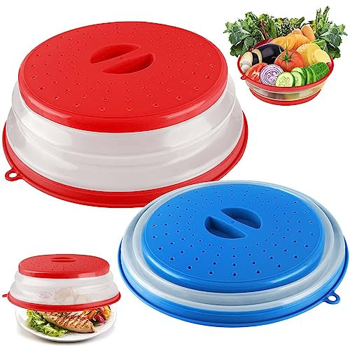 Cloche Micro Onde,2PCS Cloche Micro-Onde Pliable,Onde Passoire avec Trous de Vapeur pour Fruits Et Légumes, Couvercle Cloche Anti Vapeur et Fonction Passoire
