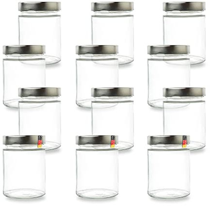 flaschenbauer 12er Set Marmeladengläser 275ml TO 66 Deep Premium Einmachgläser mit Silbernen Deckel Vielseitig für Konservierung, Marmelade, Einkochen & Aufbewahrung 66mm Schraubmündung