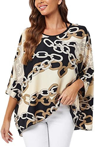OKSakady Donne Camicia Estiva Plus Size in Chiffon Camicia Elegante e Casual con Stampa Floreale Multicolore