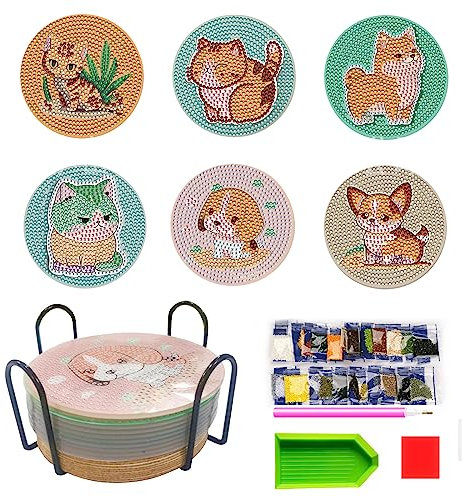 RZMZBY Set di 10 Sottobicchiere con Pittura a Diamante,Sottobicchieri per Pittura di Diamanti, Sottobicchieri fai da te con supporto, per principianti